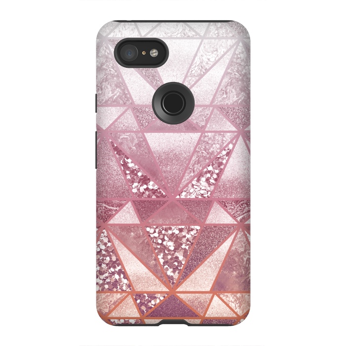 Pixel 3XL StrongFit Pink and rose gold gradient glitter tiles by Oana 