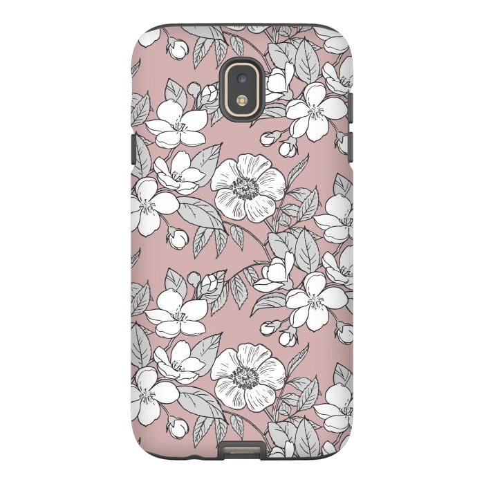 Galaxy J7 StrongFit White Cherry flowers line art drawing on pink by Oana 