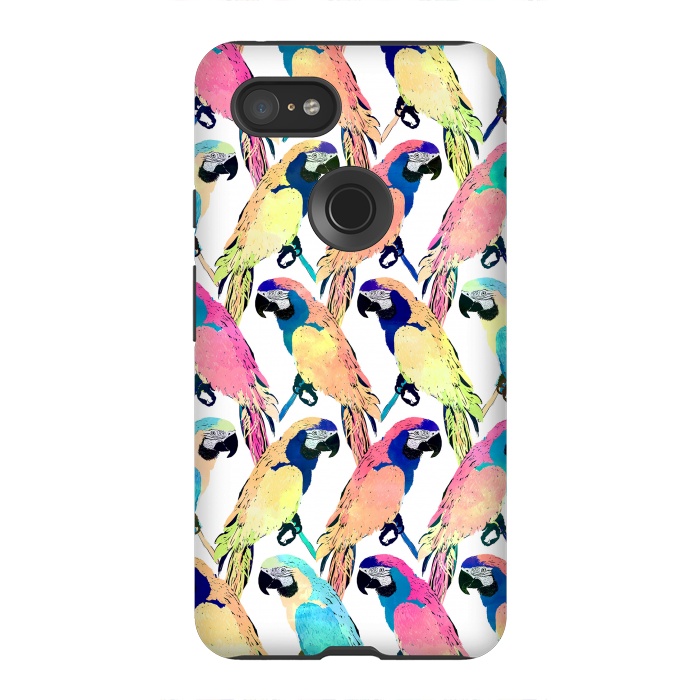 Pixel 3XL StrongFit Modern Colorful Exotic Parrot Birds Watercolor Paint by InovArts
