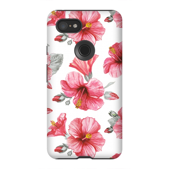 Pixel 3XL StrongFit Watercolor hibiscus flowers by Oana 