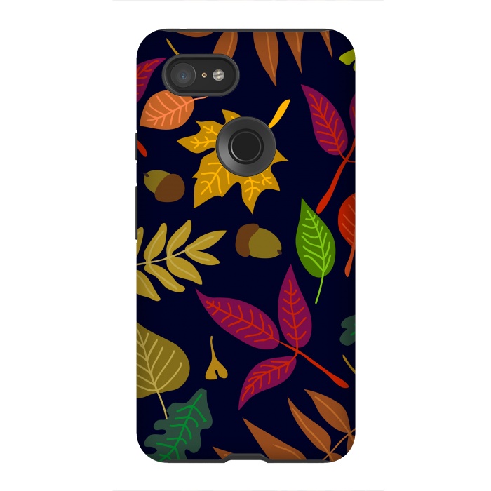Pixel 3XL StrongFit Colorful Leaves and Acorns on Black Background by ArtsCase