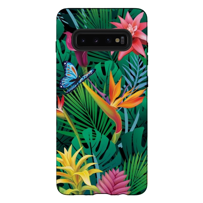 Galaxy S10 plus StrongFit Cute Tropical Floral Design Green Pink and Purple by ArtsCase
