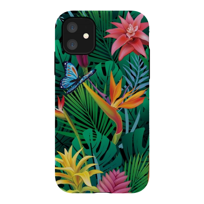 iPhone 11 StrongFit Cute Tropical Floral Design Green Pink and Purple by ArtsCase