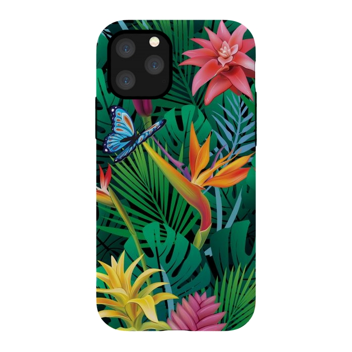 iPhone 11 Pro StrongFit Cute Tropical Floral Design Green Pink and Purple by ArtsCase