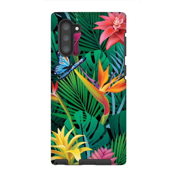 Galaxy Note 10 StrongFit Cute Tropical Floral Design Green Pink and Purple by ArtsCase