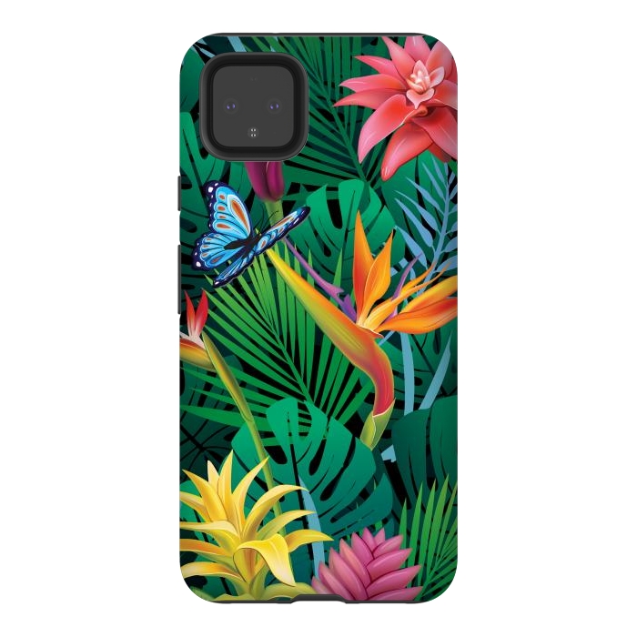 Pixel 4XL StrongFit Cute Tropical Floral Design Green Pink and Purple by ArtsCase