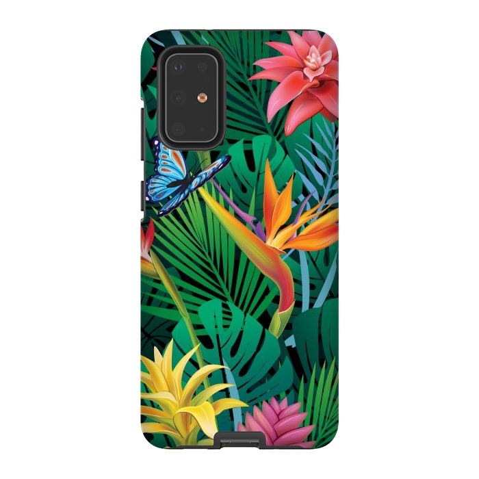 Galaxy S20 Plus StrongFit Cute Tropical Floral Design Green Pink and Purple by ArtsCase