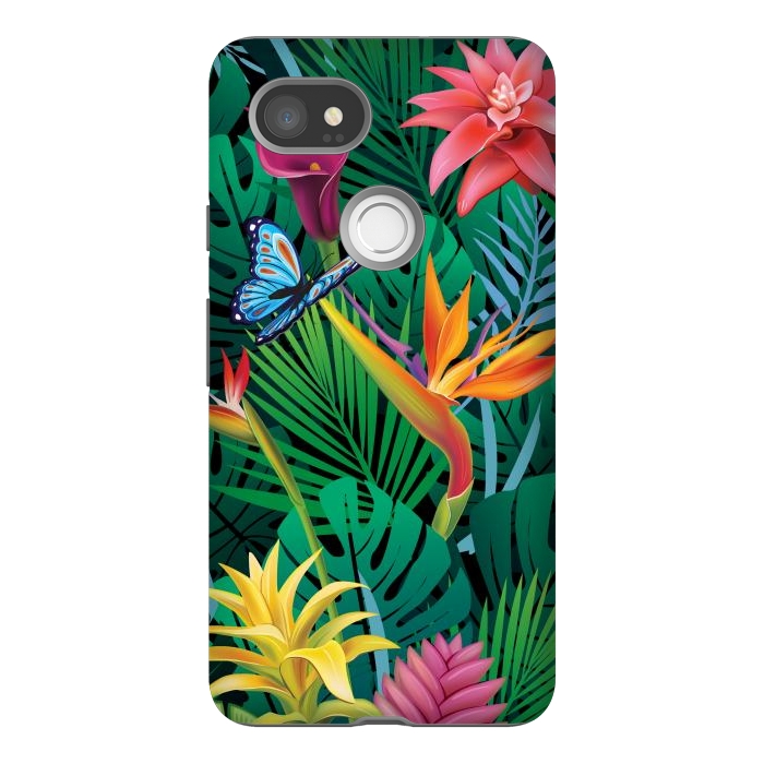 Pixel 2XL StrongFit Cute Tropical Floral Design Green Pink and Purple by ArtsCase