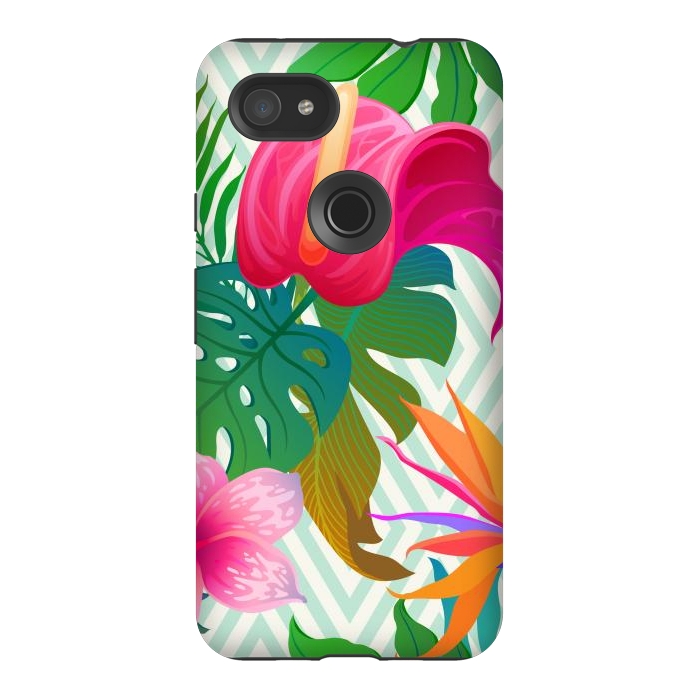 Pixel 3AXL StrongFit Exotic Flowers and Leaves in Geometric Decoration by ArtsCase