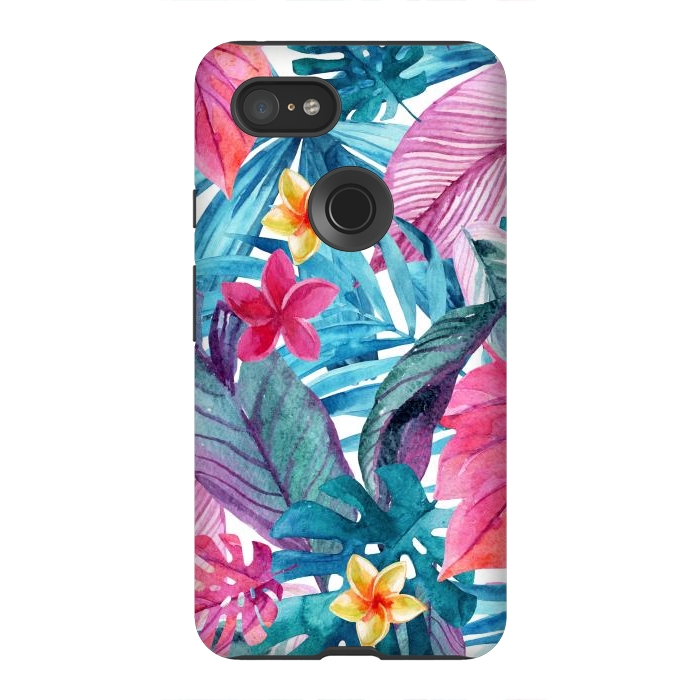 Pixel 3XL StrongFit Exotic Leaves and Flower Background by ArtsCase