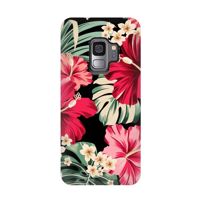 Galaxy S9 StrongFit Exotic Tropical Hawaiian Hibiscus Flowers and Palms by ArtsCase