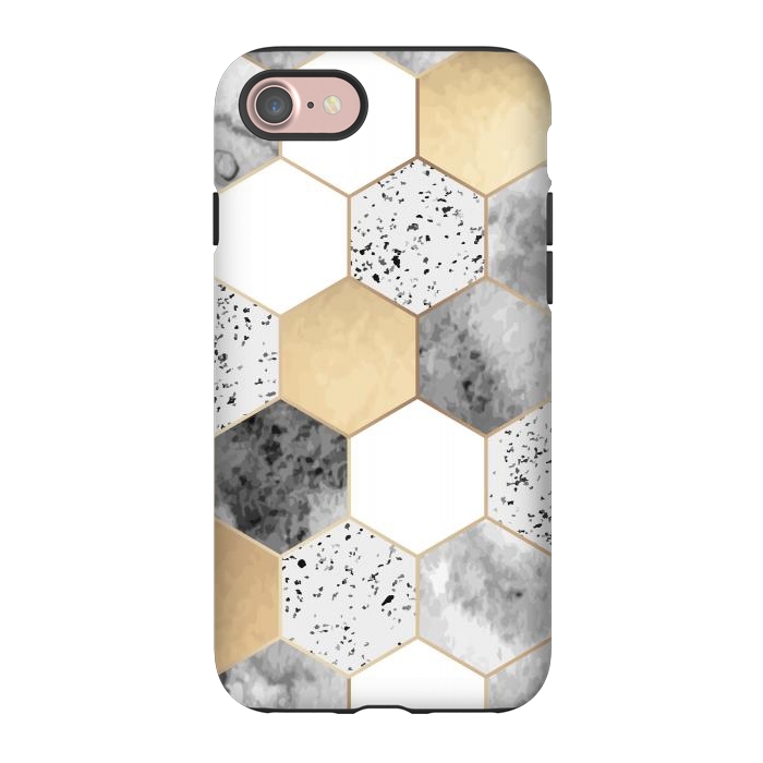 iPhone 7 StrongFit Grey Marble and Watercolour Polygons by ArtsCase