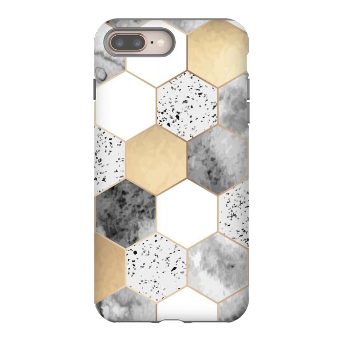 iPhone 7 plus StrongFit Grey Marble and Watercolour Polygons by ArtsCase