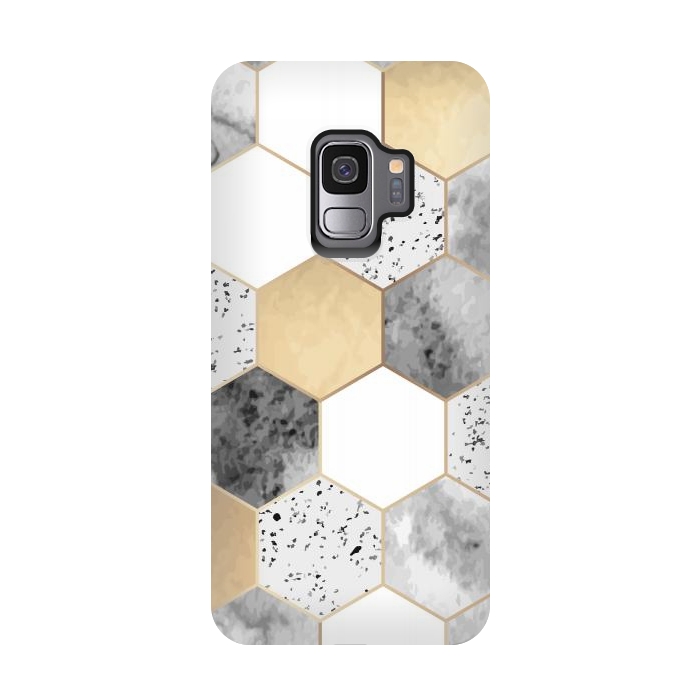 Galaxy S9 StrongFit Grey Marble and Watercolour Polygons by ArtsCase