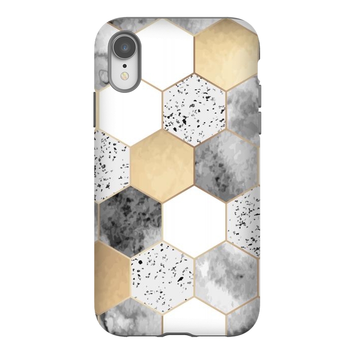 iPhone Xr StrongFit Grey Marble and Watercolour Polygons by ArtsCase