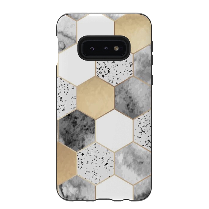 Galaxy S10e StrongFit Grey Marble and Watercolour Polygons by ArtsCase