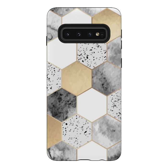 Galaxy S10 StrongFit Grey Marble and Watercolour Polygons by ArtsCase