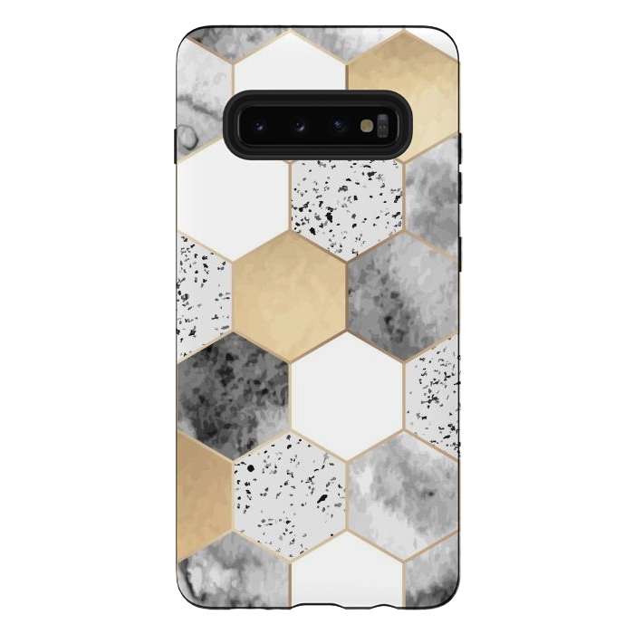 Galaxy S10 plus StrongFit Grey Marble and Watercolour Polygons by ArtsCase