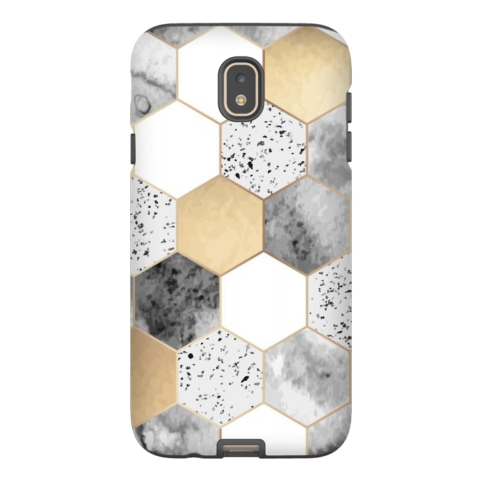 Galaxy J7 StrongFit Grey Marble and Watercolour Polygons by ArtsCase