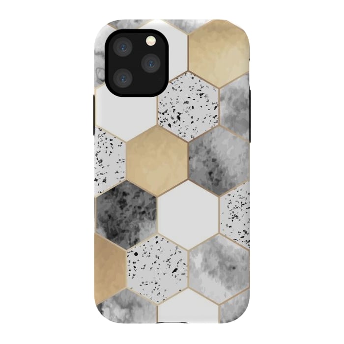 iPhone 11 Pro StrongFit Grey Marble and Watercolour Polygons by ArtsCase