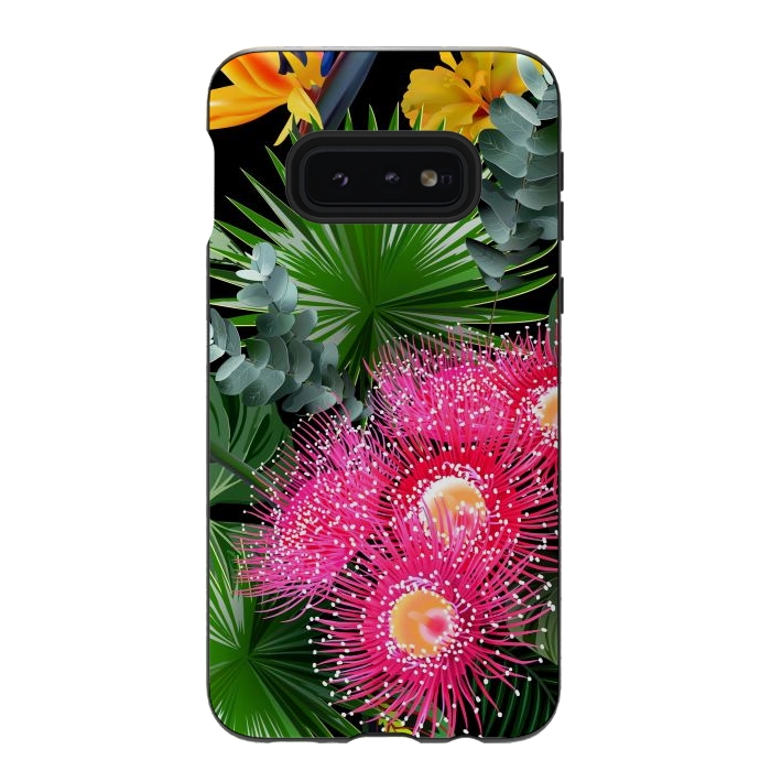 Galaxy S10e StrongFit Tropical Flowers and Leaves, Seamless Pattern by ArtsCase