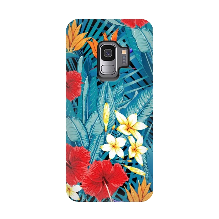 Galaxy S9 StrongFit Tropical Flowers Hibiscus Frangipani Heliconias by ArtsCase