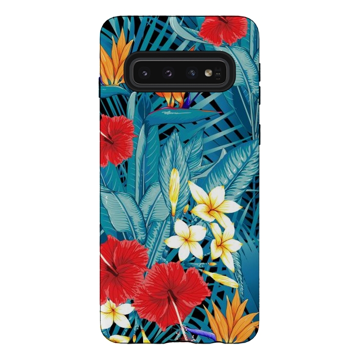 Galaxy S10 StrongFit Tropical Flowers Hibiscus Frangipani Heliconias by ArtsCase