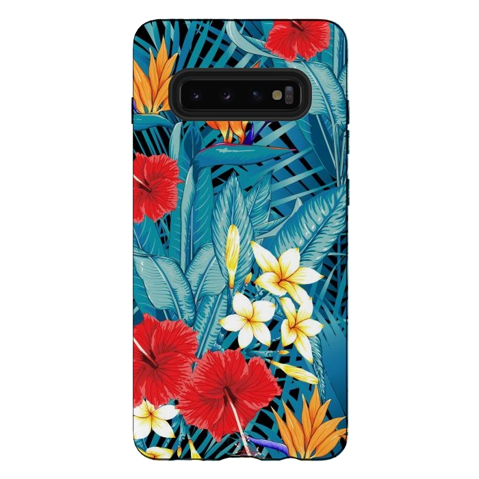 Galaxy S10 plus StrongFit Tropical Flowers Hibiscus Frangipani Heliconias by ArtsCase