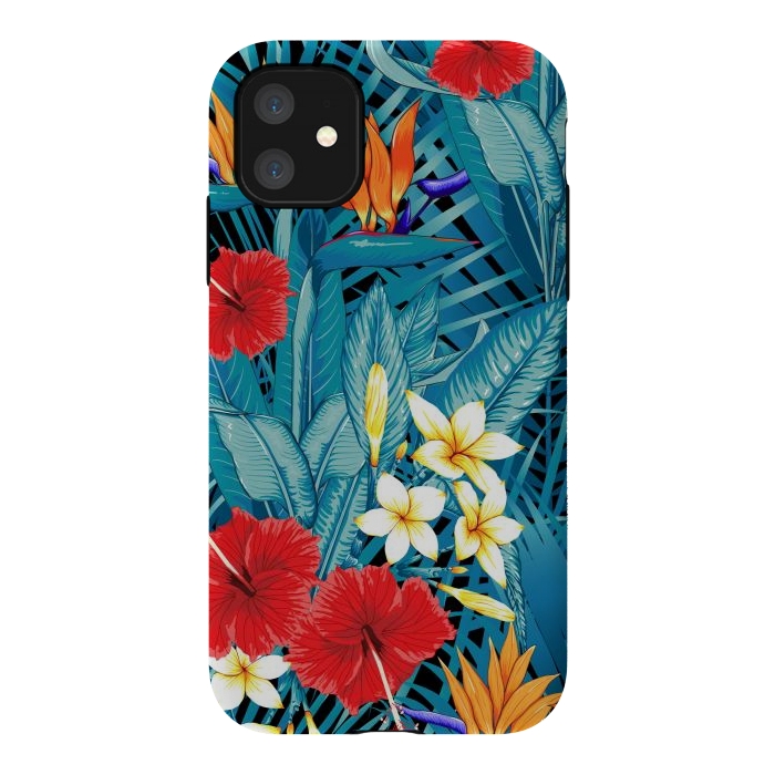 iPhone 11 StrongFit Tropical Flowers Hibiscus Frangipani Heliconias by ArtsCase