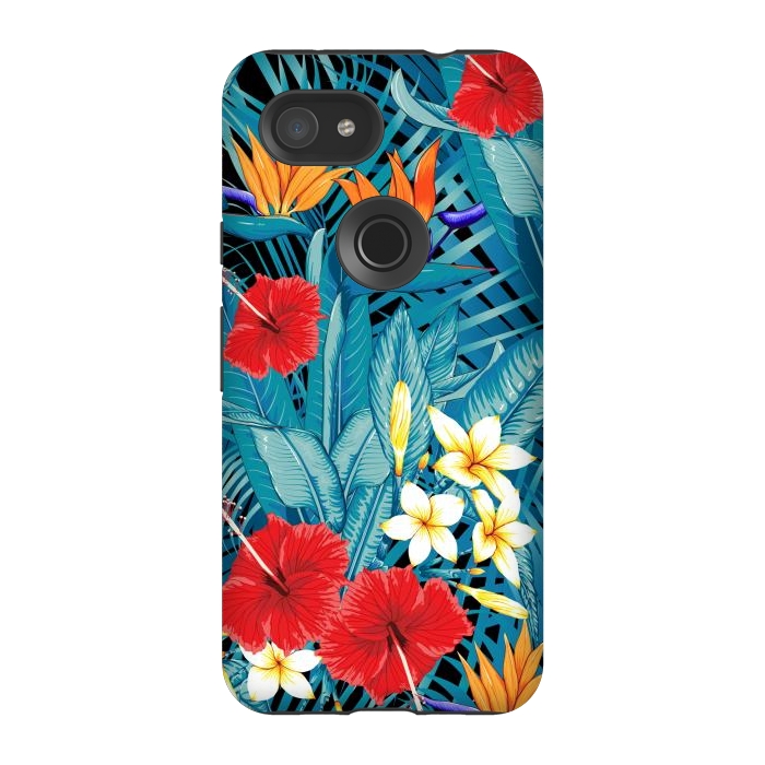 Pixel 3A StrongFit Tropical Flowers Hibiscus Frangipani Heliconias by ArtsCase