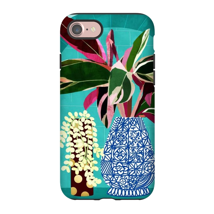 iPhone 7 StrongFit Moroccan Shelfie | Tropical Teal Plants Botanical | Exotic Modern Bohemian Eclectic Décor  by Uma Prabhakar Gokhale