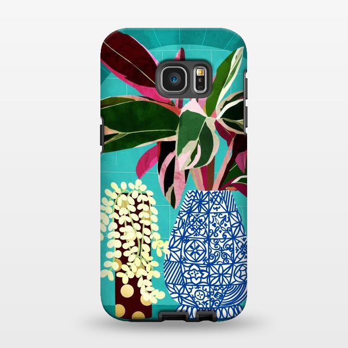 Galaxy S7 EDGE StrongFit Moroccan Shelfie | Tropical Teal Plants Botanical | Exotic Modern Bohemian Eclectic Décor  by Uma Prabhakar Gokhale
