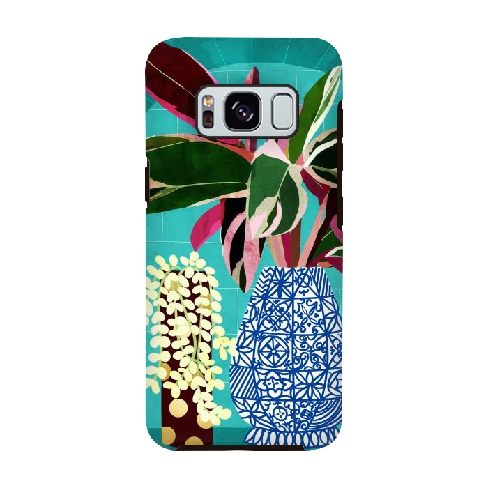 Galaxy S8 StrongFit Moroccan Shelfie | Tropical Teal Plants Botanical | Exotic Modern Bohemian Eclectic Décor  by Uma Prabhakar Gokhale
