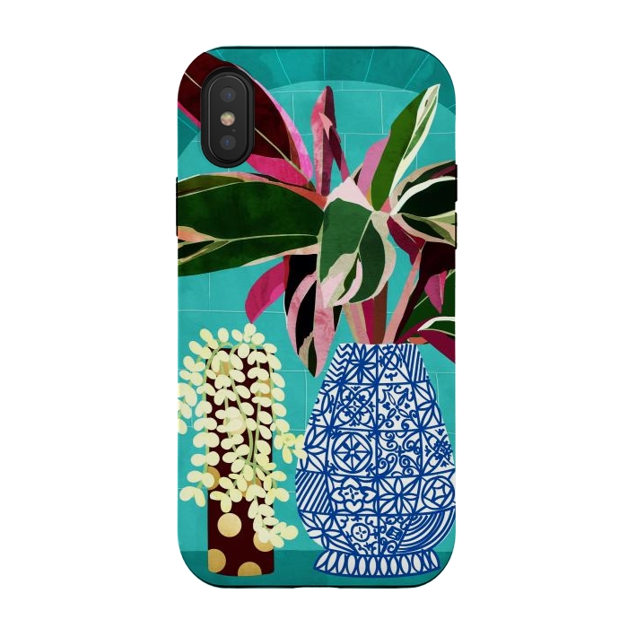iPhone Xs / X StrongFit Moroccan Shelfie | Tropical Teal Plants Botanical | Exotic Modern Bohemian Eclectic Décor  by Uma Prabhakar Gokhale