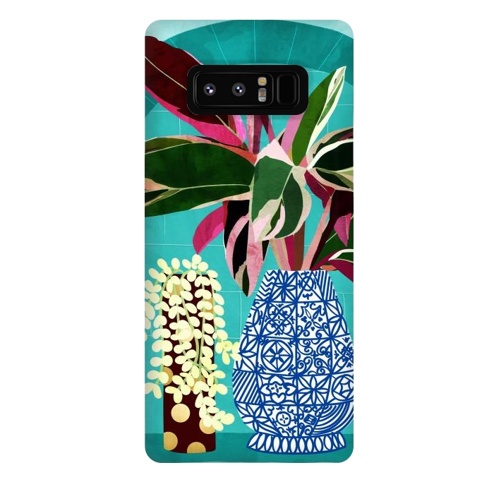 Galaxy Note 8 StrongFit Moroccan Shelfie | Tropical Teal Plants Botanical | Exotic Modern Bohemian Eclectic Décor  by Uma Prabhakar Gokhale