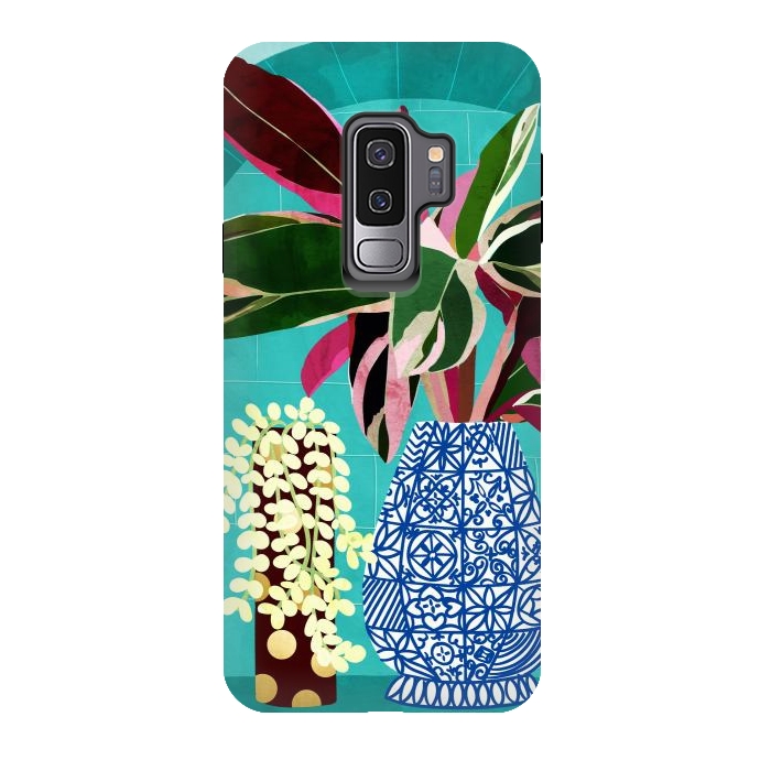 Galaxy S9 plus StrongFit Moroccan Shelfie | Tropical Teal Plants Botanical | Exotic Modern Bohemian Eclectic Décor  by Uma Prabhakar Gokhale