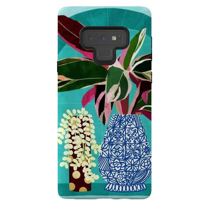 Galaxy Note 9 StrongFit Moroccan Shelfie | Tropical Teal Plants Botanical | Exotic Modern Bohemian Eclectic Décor  by Uma Prabhakar Gokhale