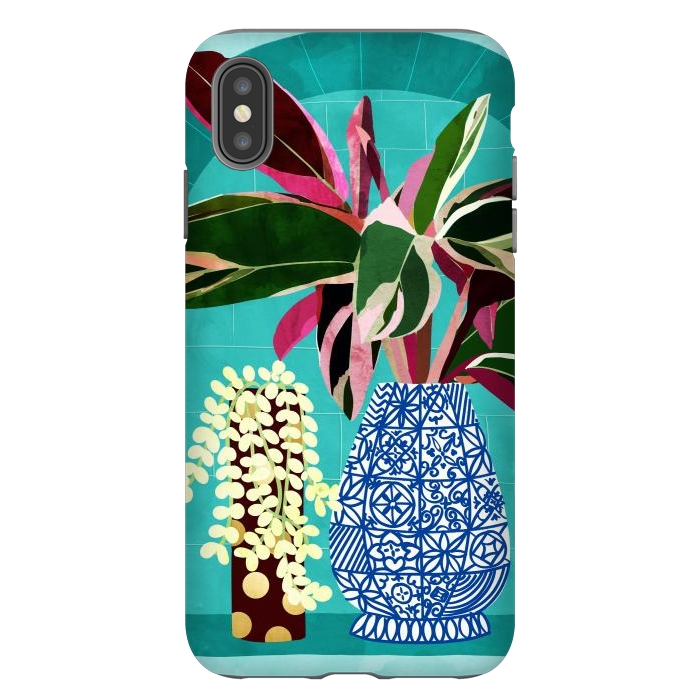 iPhone Xs Max StrongFit Moroccan Shelfie | Tropical Teal Plants Botanical | Exotic Modern Bohemian Eclectic Décor  by Uma Prabhakar Gokhale