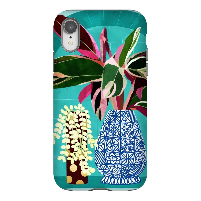 iPhone Xr StrongFit Moroccan Shelfie | Tropical Teal Plants Botanical | Exotic Modern Bohemian Eclectic Décor  by Uma Prabhakar Gokhale