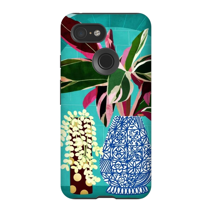 Pixel 3 StrongFit Moroccan Shelfie | Tropical Teal Plants Botanical | Exotic Modern Bohemian Eclectic Décor  by Uma Prabhakar Gokhale