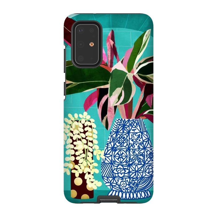 Galaxy S20 Plus StrongFit Moroccan Shelfie | Tropical Teal Plants Botanical | Exotic Modern Bohemian Eclectic Décor  by Uma Prabhakar Gokhale