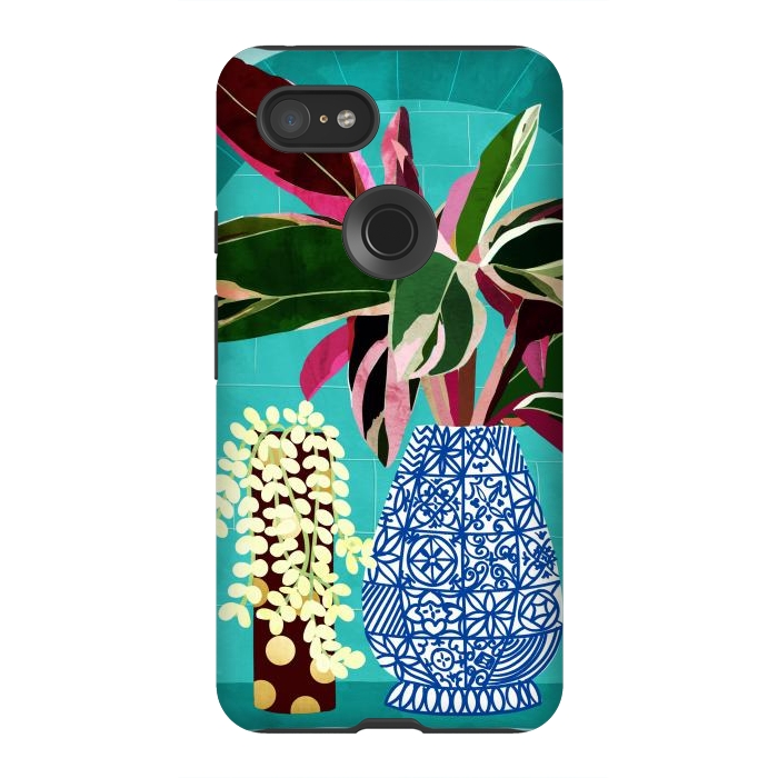 Pixel 3XL StrongFit Moroccan Shelfie | Tropical Teal Plants Botanical | Exotic Modern Bohemian Eclectic Décor  by Uma Prabhakar Gokhale