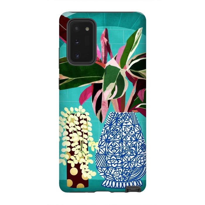 Galaxy Note 20 StrongFit Moroccan Shelfie | Tropical Teal Plants Botanical | Exotic Modern Bohemian Eclectic Décor  by Uma Prabhakar Gokhale