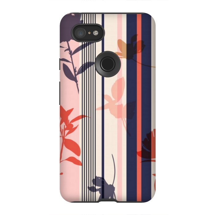 Pixel 3XL StrongFit stripes leaf floral pattern by MALLIKA