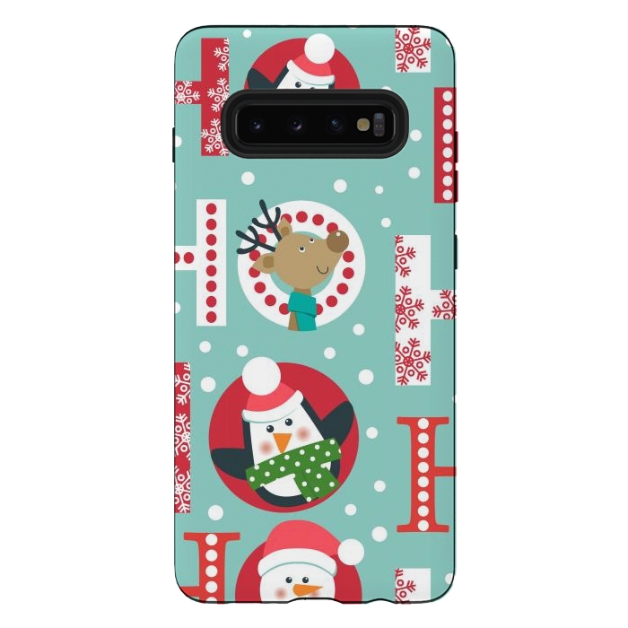 Galaxy S10 plus StrongFit Christmas Pattern with Santa Deer Penguin and Snowman by ArtsCase