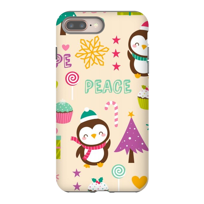 iPhone 7 plus StrongFit Colorful Cute Penguin and Pecorative Elements for Christmas by ArtsCase