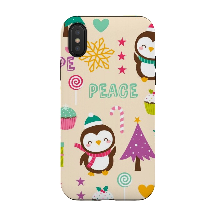 iPhone Xs / X StrongFit Colorful Cute Penguin and Pecorative Elements for Christmas by ArtsCase