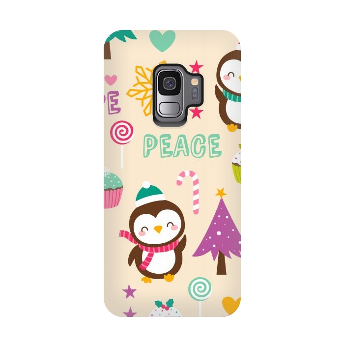 Galaxy S9 StrongFit Colorful Cute Penguin and Pecorative Elements for Christmas by ArtsCase