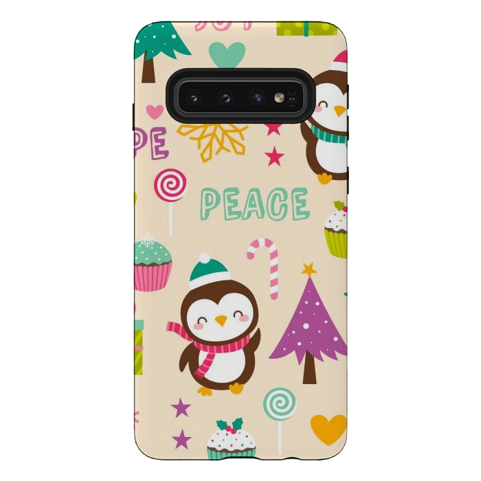 Galaxy S10 StrongFit Colorful Cute Penguin and Pecorative Elements for Christmas by ArtsCase