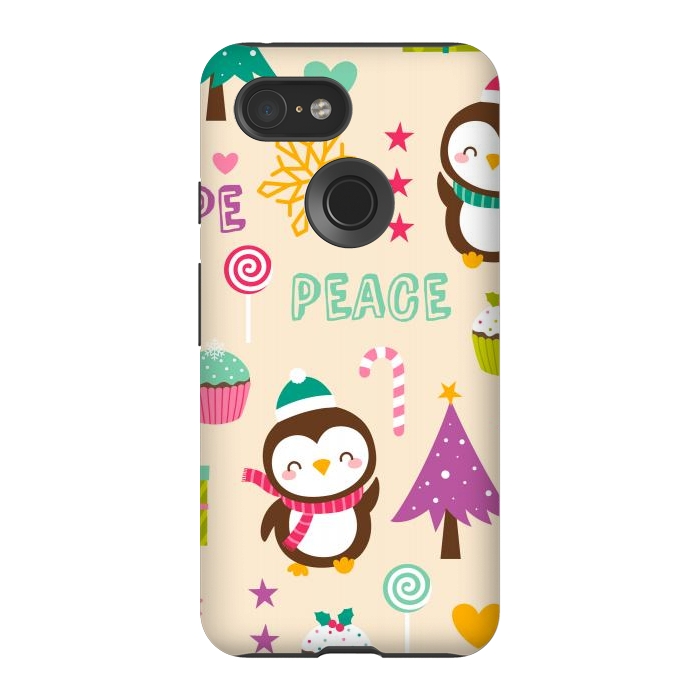 Pixel 3 StrongFit Colorful Cute Penguin and Pecorative Elements for Christmas by ArtsCase